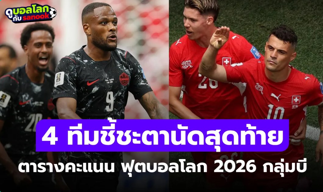 สรุปตารางคะแนน ฟุตบอลโลก 2026 กลุ่ม B หลังผ่าน 2 นัด ส่องสถานการณ์ล่าสุด