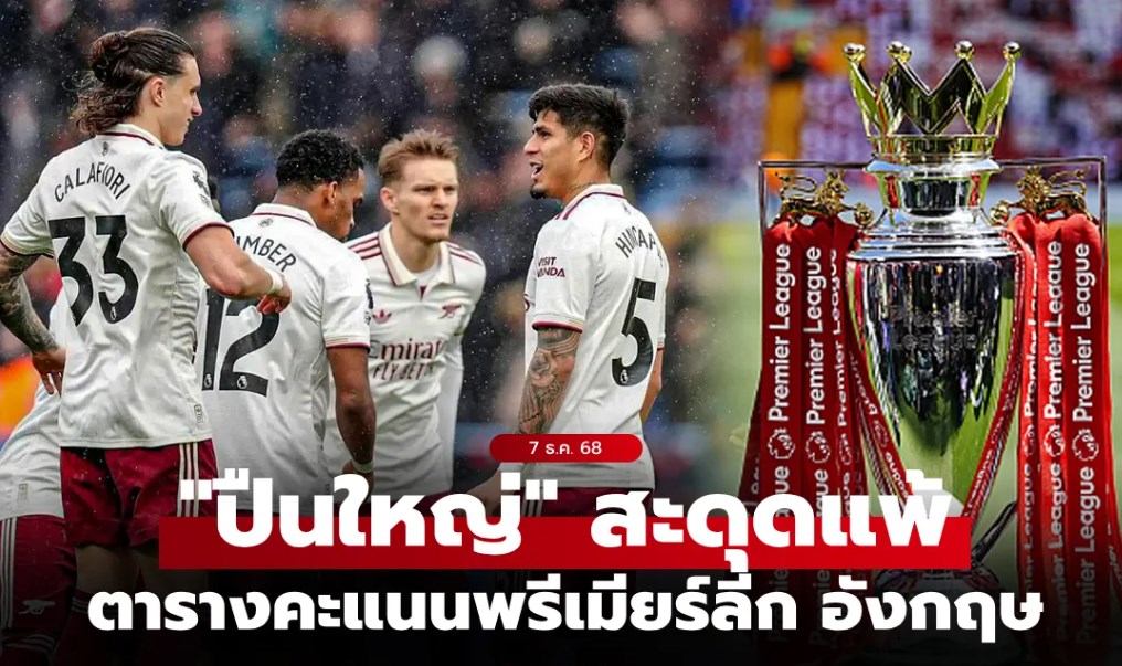 ตารางคะแนนพรีเมียร์ลีกอังกฤษ ฤดูกาล 2025-26 ประจำวันที่ 7 ธ.ค. 68